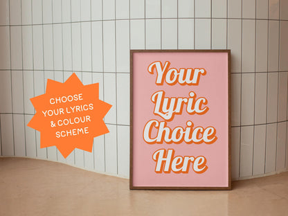 Custom Song Lyrics Print | Music Poster, Wedding Song Gift, A4 A3 or Digital, Choose your own Colour and Lyrics, Custom Wall Art Print
