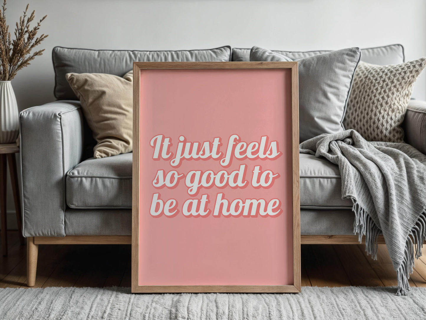 Feels Good To Be Home Pink Girly Print | Girly Home Prints, Pink Home Wall Art, Girly Flat Wall Art, Preppy Home Decor, Girly Introvert Art