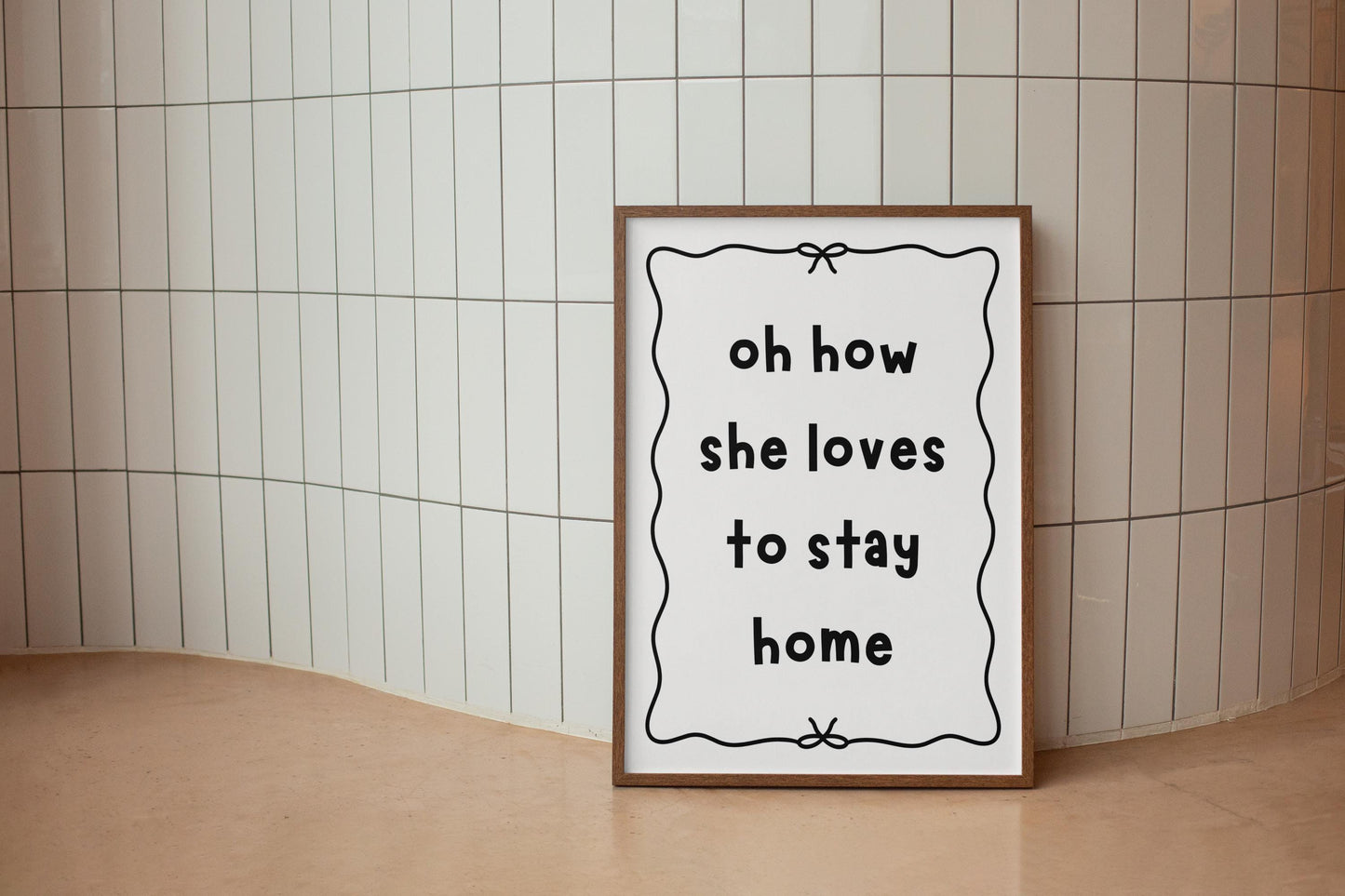 Oh How She Loves To Stay Home Print | Cosy Home Print, Neutral Wall Art for Living Room, Homebody Wall Art, Introvert Print, Girly Quotes
