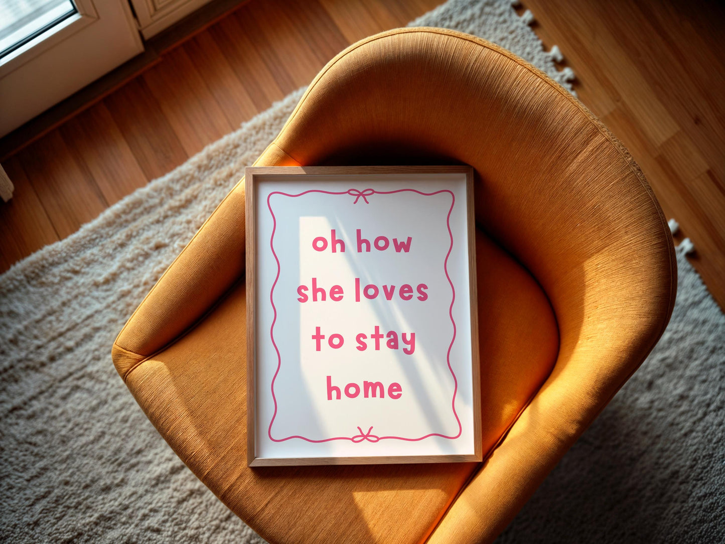 Oh How She Loves To Stay Home Print | Pink and Red Preppy Print, Fun Girly Prints, Pink and Red Girly Print, Girly Wall Art, Relatable Print