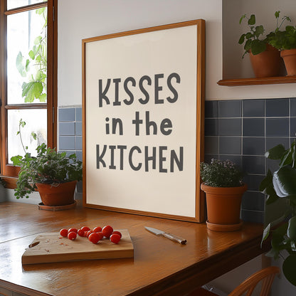 Kisses In The Kitchen Print | A5 A4 A3 Cream Kitchen Posters, Prints for Kitchen, Neutral Kitchen Art, Cute Kitchen Prints, Neutral Kitchen