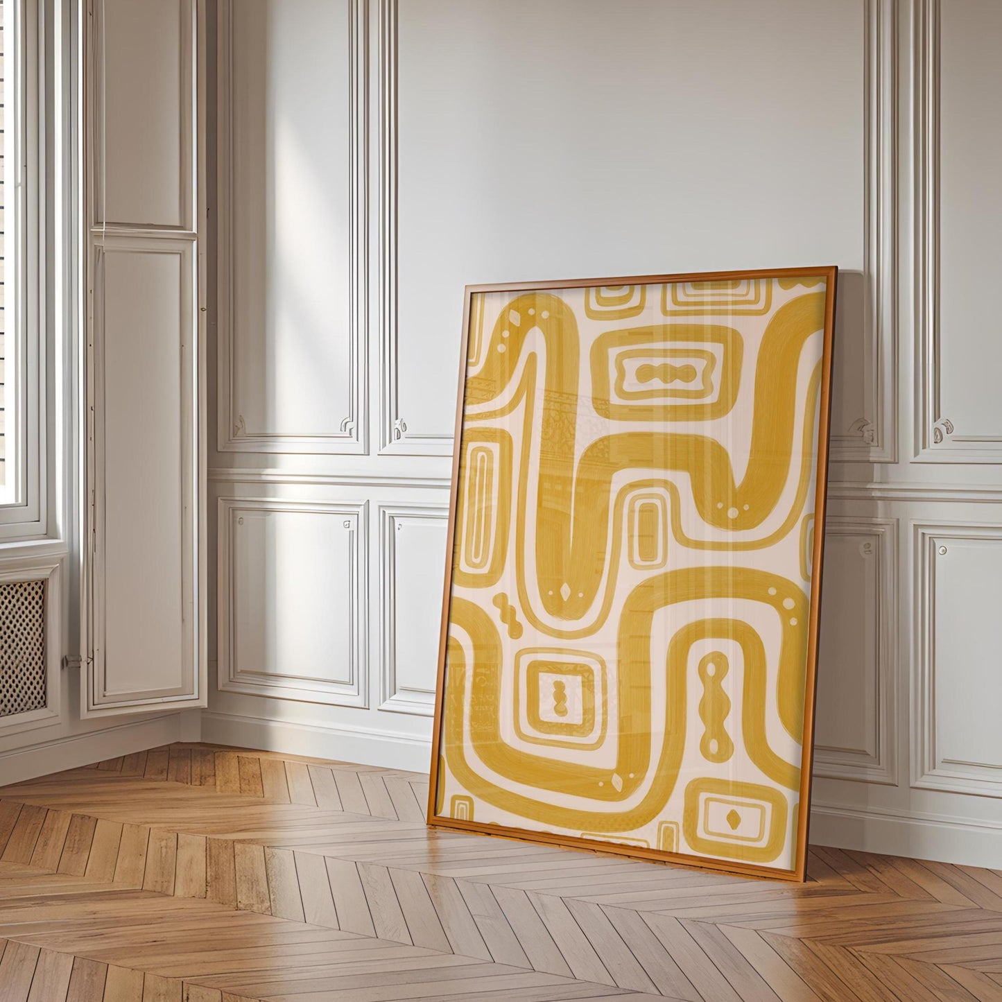 Mustard Yellow Abstract Print A3 A4 A5 Bedroom Art | Yellow Line Art Print, Minimalist Mustard Wall Art, Abstract Bedroom Print Mustard