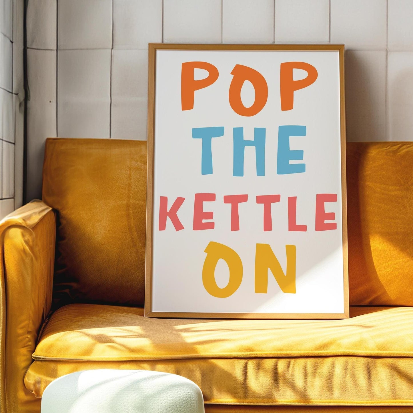 Pop The Kettle On Kitchen Print | Colorful Kitchen Prints, Quirky Bold Kitchen Print, Abstract Kitchen Wall Art, Bold Rainbow Kitchen Art