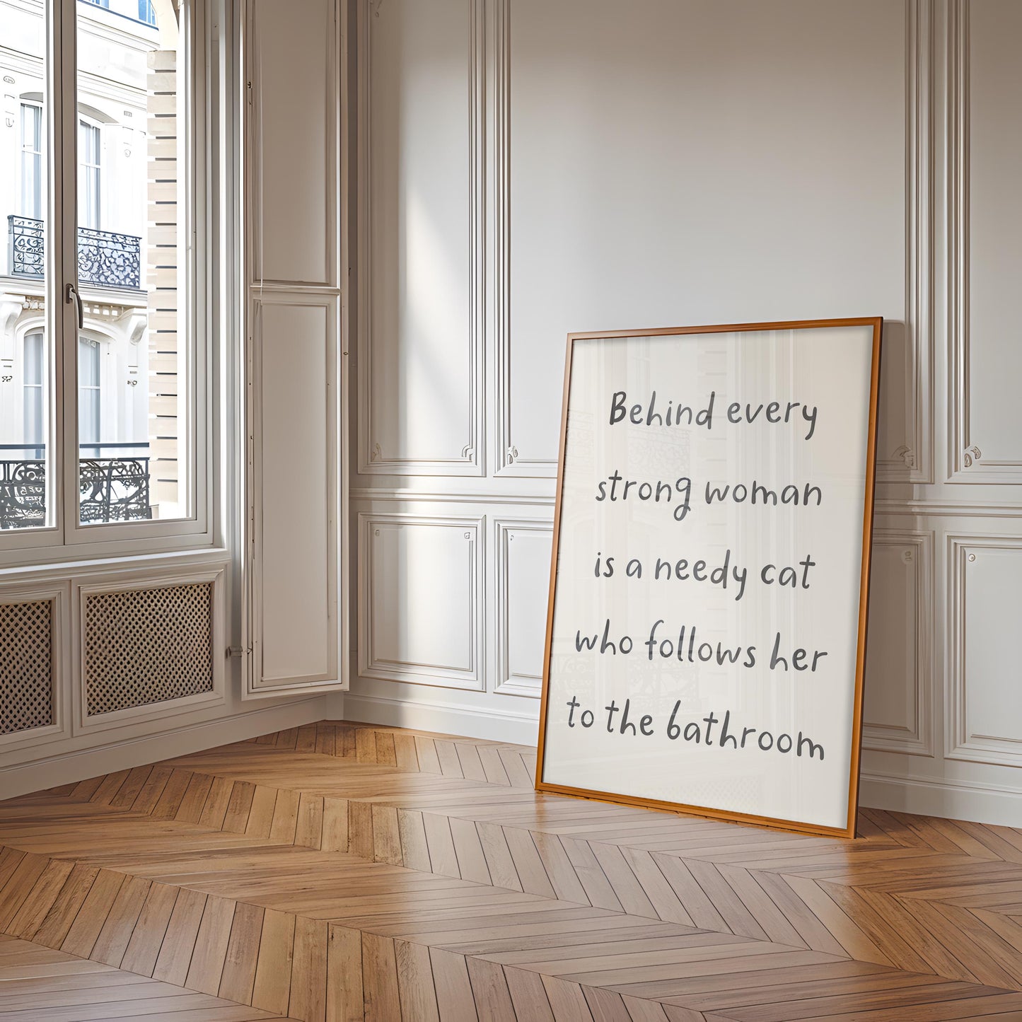 Needy Cat Print | Behind Every Strong Woman Is a Cat Print, Funny Bathroom Prints, Cat Owner Bathroom Print, Fun Cat Mum Gift Ideas, Cat Mum