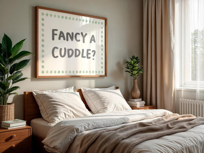 Fancy a Cuddle Sage Wall Art Print | Sage Wall Art, Horizontal Bedroom Prints, Let's Stay In And Cuddle Print, Sage Green Bedroom Wall Art