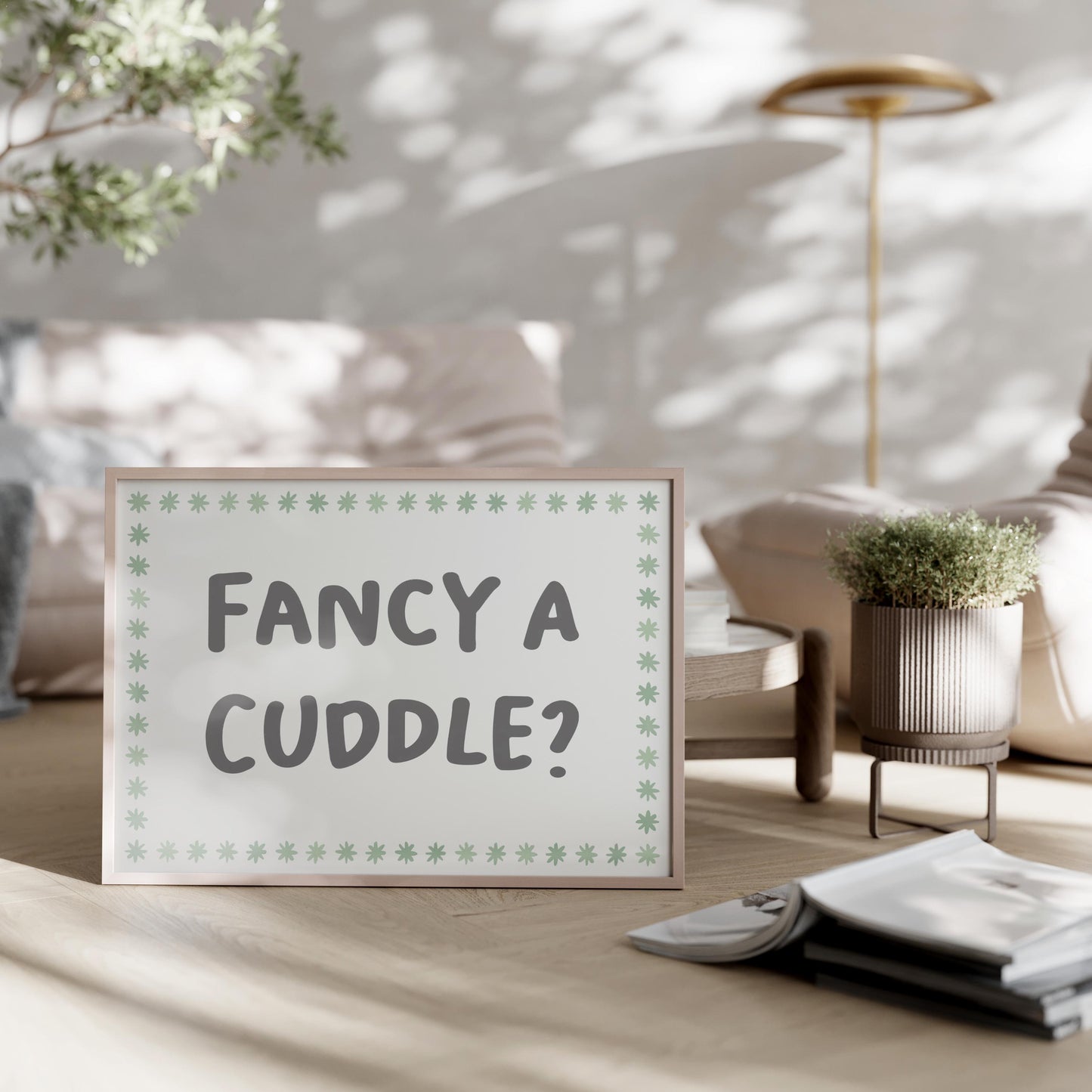 Fancy a Cuddle Sage Wall Art Print | Sage Wall Art, Horizontal Bedroom Prints, Let's Stay In And Cuddle Print, Sage Green Bedroom Wall Art