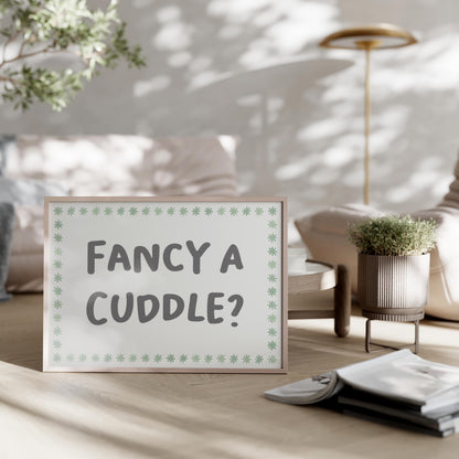 Fancy a Cuddle Sage Wall Art Print | Sage Wall Art, Horizontal Bedroom Prints, Let's Stay In And Cuddle Print, Sage Green Bedroom Wall Art