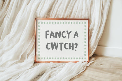 Fancy a Cwtch Wall Art Print | Sage Green Welsh Print, Proud To Be Welsh Print, Cwtch Over Cuddle Art, Cwtch Definition Sign, Cwtching Quote