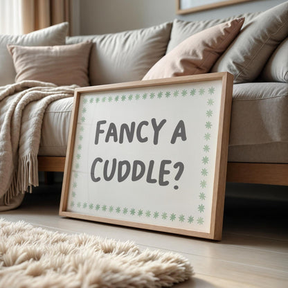 Fancy a Cuddle Sage Wall Art Print | Sage Wall Art, Horizontal Bedroom Prints, Let's Stay In And Cuddle Print, Sage Green Bedroom Wall Art