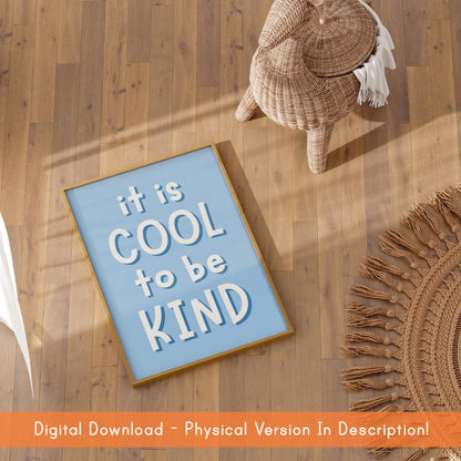 Printable Boys Bedroom Print | Cool To Be Kind Printable, Blue Playroom Digital Prints, Boys Room Wall Art Printable, For Boys Bedroom Wall