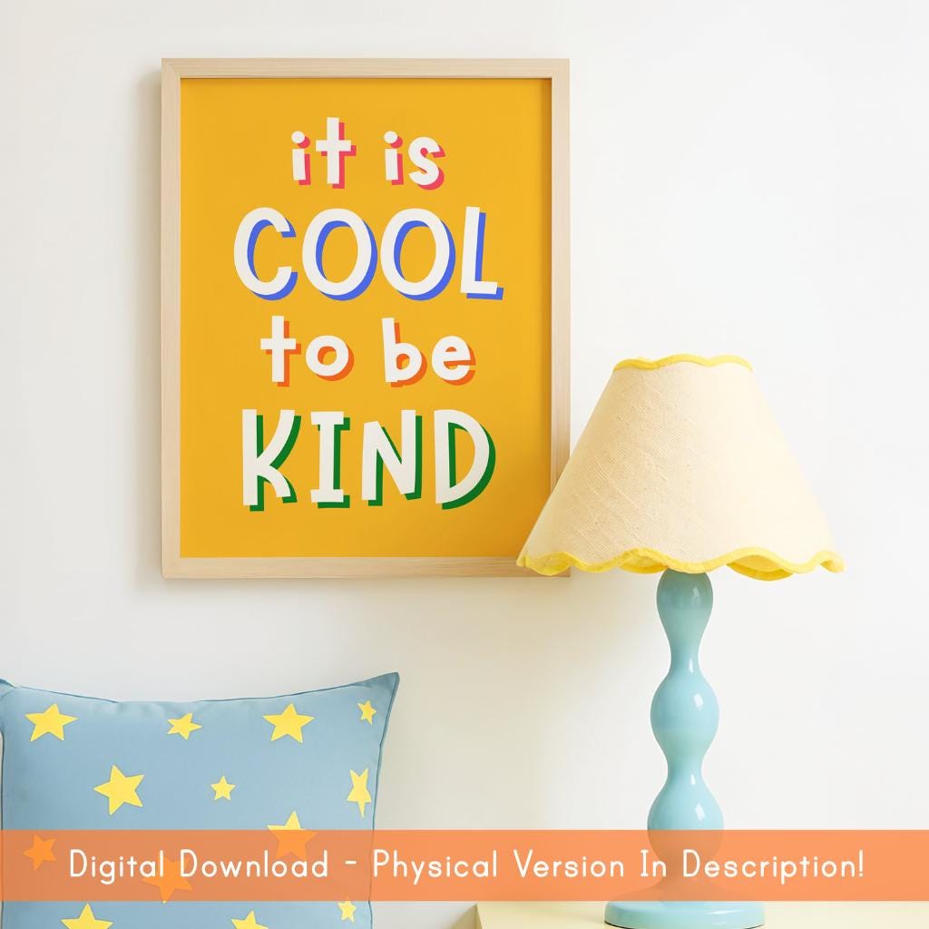Printable Colorful Playroom Classroom Print, Cool To Be Kind Printable, Playroom Digital Prints, Childrens Room Wall Art Printable, Kids Art