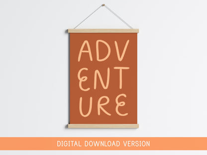 Warm Brown Office Adventure Printable | Adventure Wall Art Print, Typography Printables, Neutral Digital Wall Art, Warm Brown Printables
