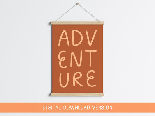 Warm Brown Office Adventure Printable | Adventure Wall Art Print, Typography Printables, Neutral Digital Wall Art, Warm Brown Printables