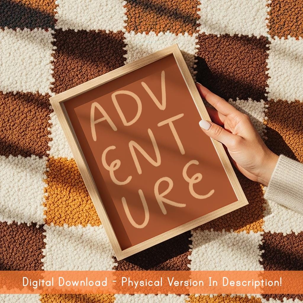 Warm Brown Office Adventure Printable | Adventure Wall Art Print, Typography Printables, Neutral Digital Wall Art, Warm Brown Printables
