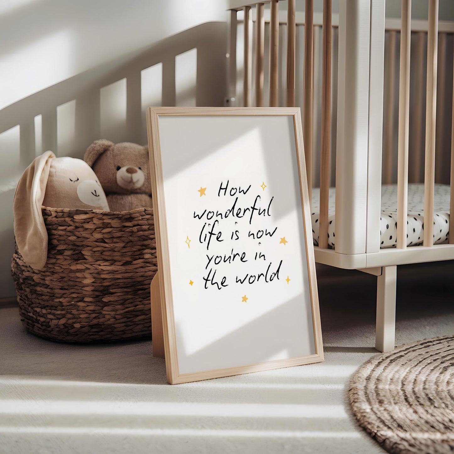 How Wonderful Life Is Nursery Print | Simple Black and White Nursery Print, Nursery Art, Nursery Quote, Cute Nursery Wall Art, For Above Cot
