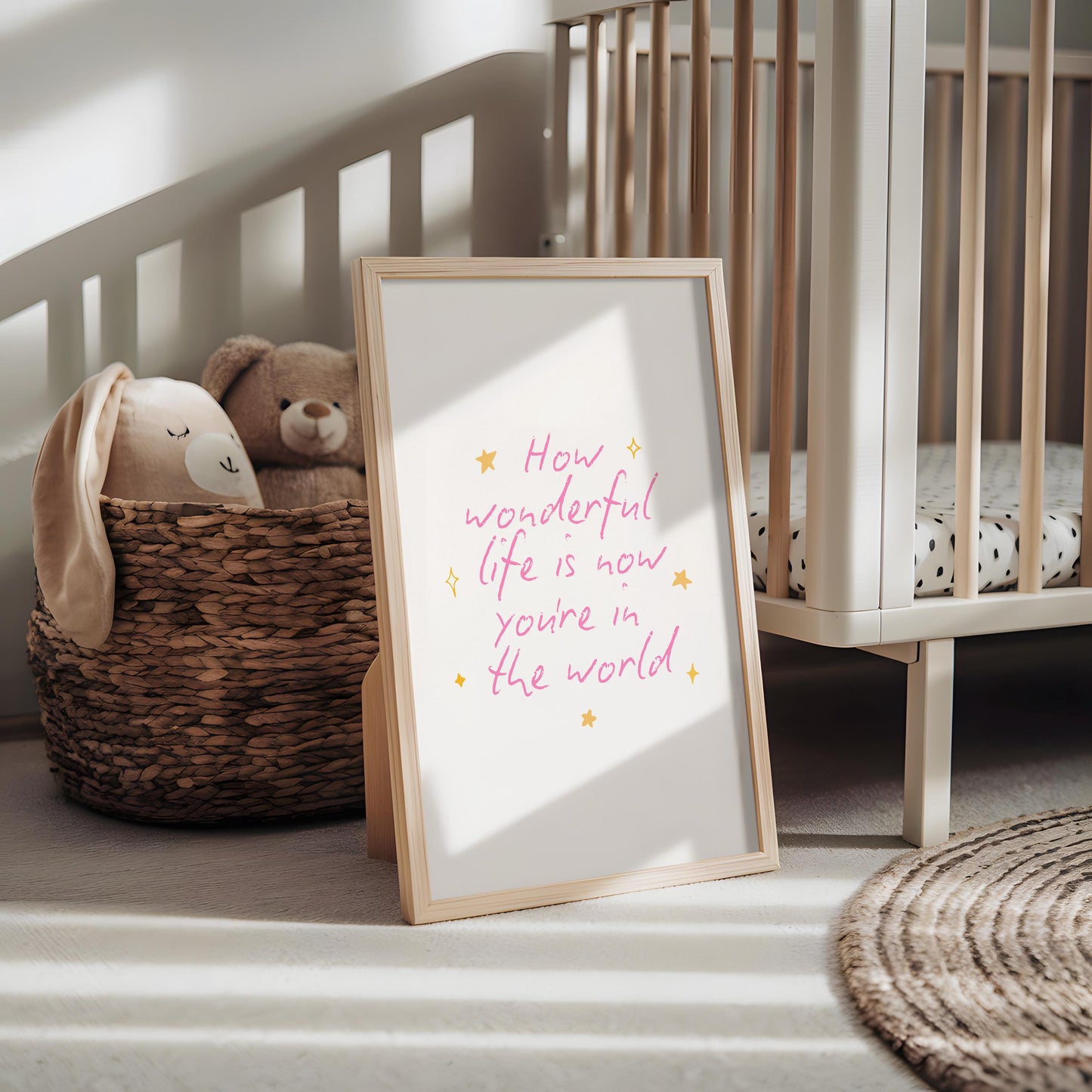 How Wonderful Life Is Nursery Print Pink | Pink Nursery Wall Art, Nursery Quotes, Baby Shower Gift, Girl Nursery Print, Baby Girl Gift Ideas