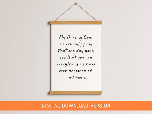 My Darling Boy Nursery Print DIGITAL DOWNLOAD | Boy Mum Wall Art Print, Digital Art Baby Boy Nursery, Digital Quote about Being a Boy Mum