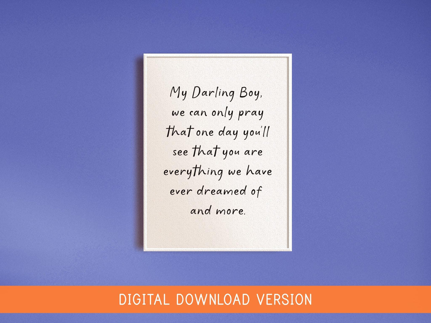 My Darling Boy Nursery Print DIGITAL DOWNLOAD | Boy Mum Wall Art Print, Digital Art Baby Boy Nursery, Digital Quote about Being a Boy Mum