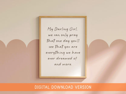 Printable Art For Baby Girls Nursery DIGITAL DOWNLOAD | Darling Girl Printable, Vintage Style Nursery Quote, Digital Art for Baby Girl Room