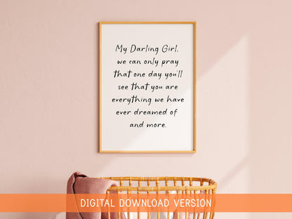 Printable Art For Baby Girls Nursery DIGITAL DOWNLOAD | Darling Girl Printable, Vintage Style Nursery Quote, Digital Art for Baby Girl Room