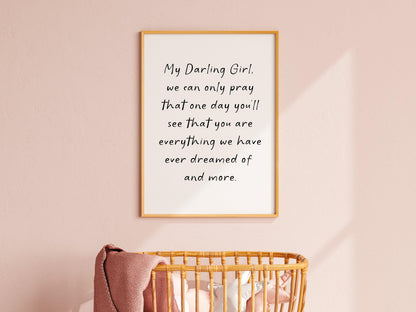 My Darling Girl Nursery Quote Print | Girls Room Wall Art, Baby Girl Nursery Prints, Baby Shower Gift for Girl, Vintage Nursery Girl Prints