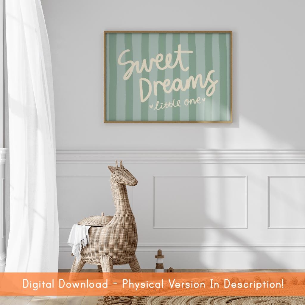 Sweet Dreams Little One Printable DIGITAL DOWNLOAD | Sage Green Vintage Nursery Prints, Sage Nursery Printable Art, Sage Digital Nursery Art