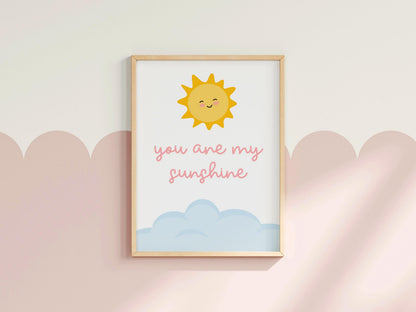 You Are My Sunshine Print | Pink Sunshine Baby Girl Nursery Print, Pink Nursery Wall Art Print, Wall Art Print for Baby Girl Bedroom Wall