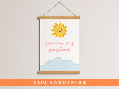 You Are My Sunshine Pink Nursery Print DIGITAL DOWNLOAD | Printable Nursery Art, Prints for Baby Girls Nursery, Wall Art Print Little Girl