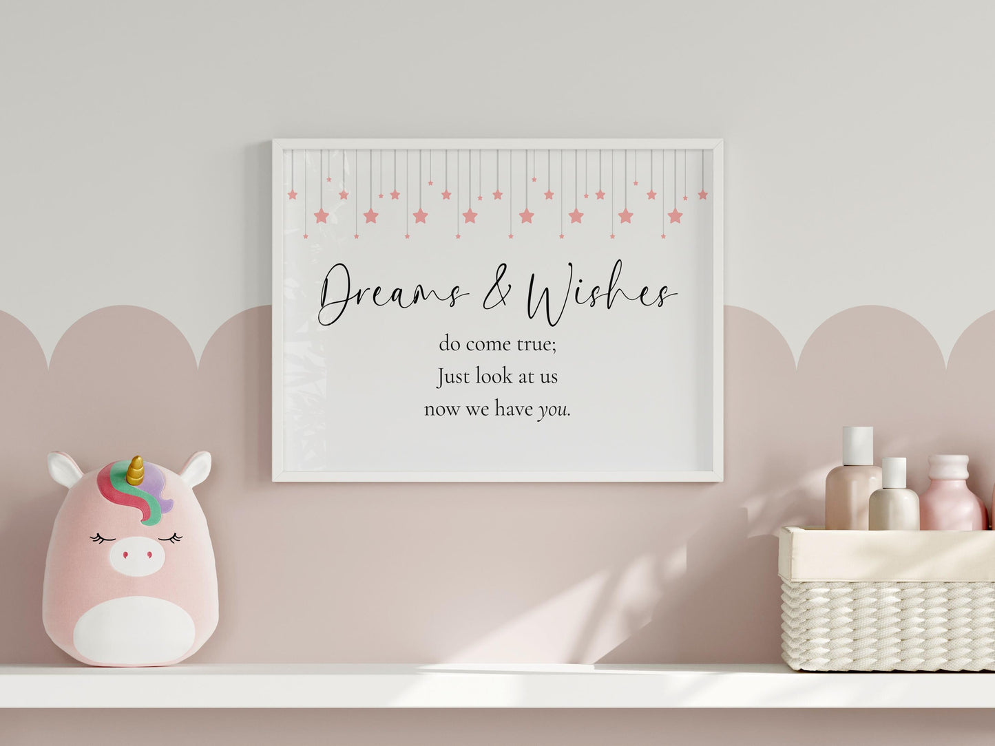Dreams and Wishes Baby Girl Print | Horizontal Nursery Print, Cute Nursery Prints for Baby Girls Room, Baby Girl Wall Art, Nursery Quotes