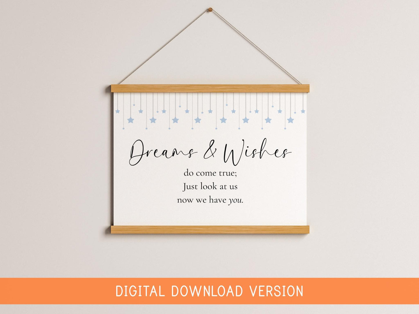 Dreams and Wishes Come True Blue Nursery Print DIGITAL DOWNLOAD | Digital Nursery Print, Vintage Baby Boy Wall Art, Baby Boy Quote Digital