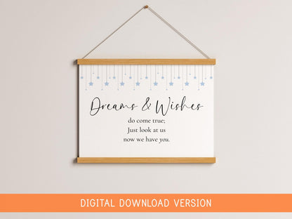 Dreams and Wishes Come True Blue Nursery Print DIGITAL DOWNLOAD | Digital Nursery Print, Vintage Baby Boy Wall Art, Baby Boy Quote Digital