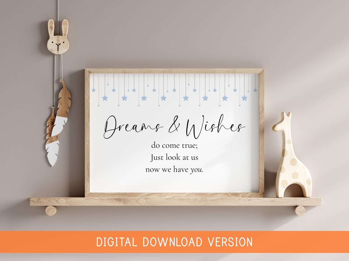 Dreams and Wishes Come True Blue Nursery Print DIGITAL DOWNLOAD | Digital Nursery Print, Vintage Baby Boy Wall Art, Baby Boy Quote Digital