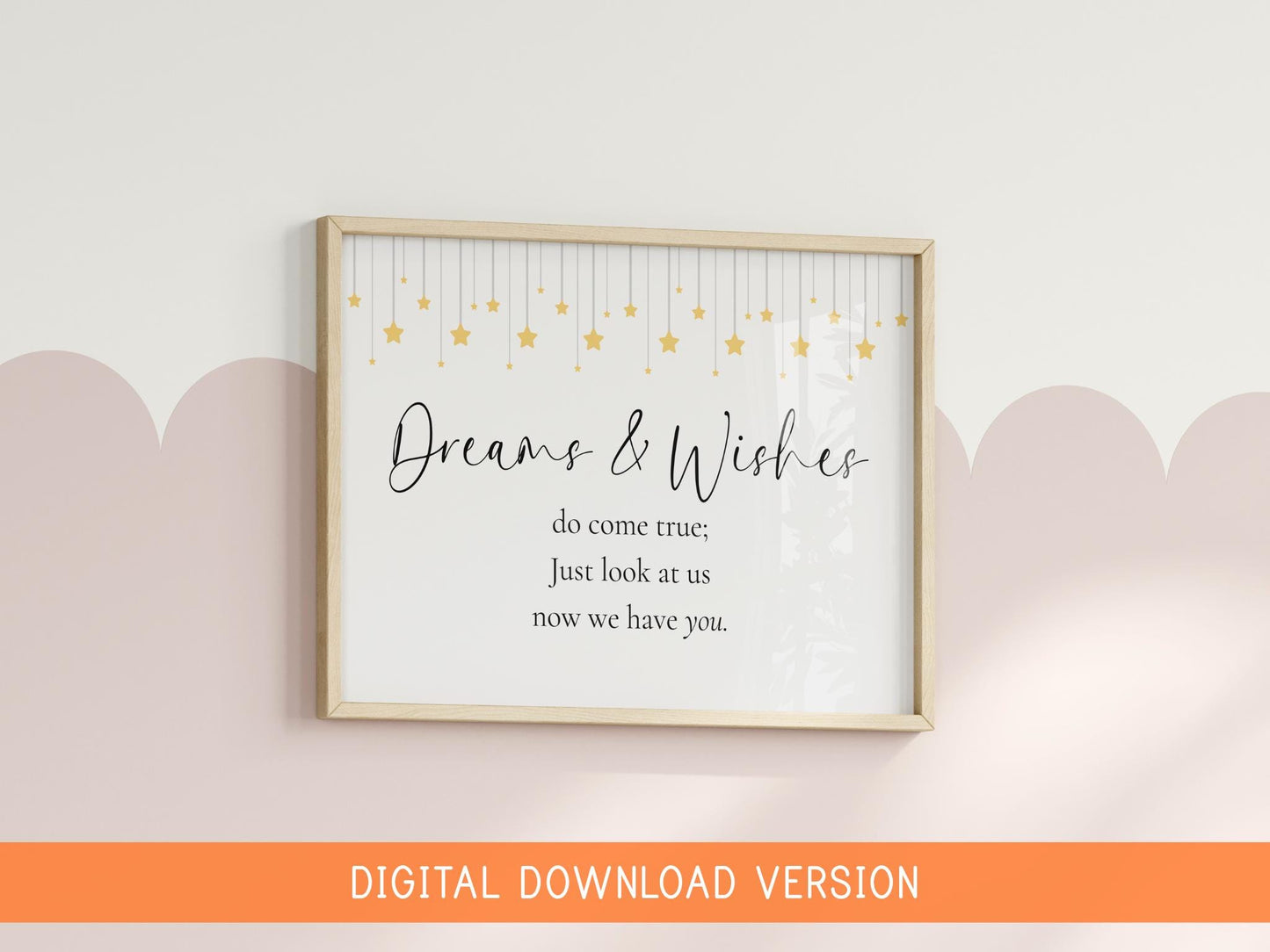 Dreams and Wishes Come True Yellow Nursery Print DIGITAL DOWNLOAD | Printable Neutral Nursery Prints, Printable Nursery Decor Stars Print
