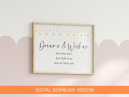 Dreams and Wishes Come True Yellow Nursery Print DIGITAL DOWNLOAD | Printable Neutral Nursery Prints, Printable Nursery Decor Stars Print