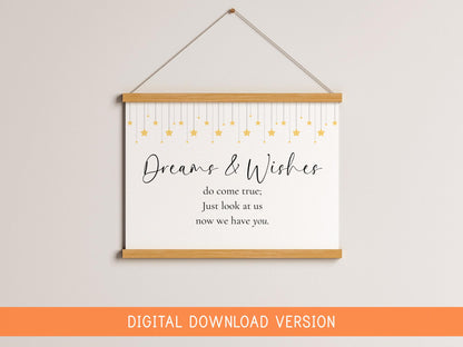 Dreams and Wishes Come True Yellow Nursery Print DIGITAL DOWNLOAD | Printable Neutral Nursery Prints, Printable Nursery Decor Stars Print