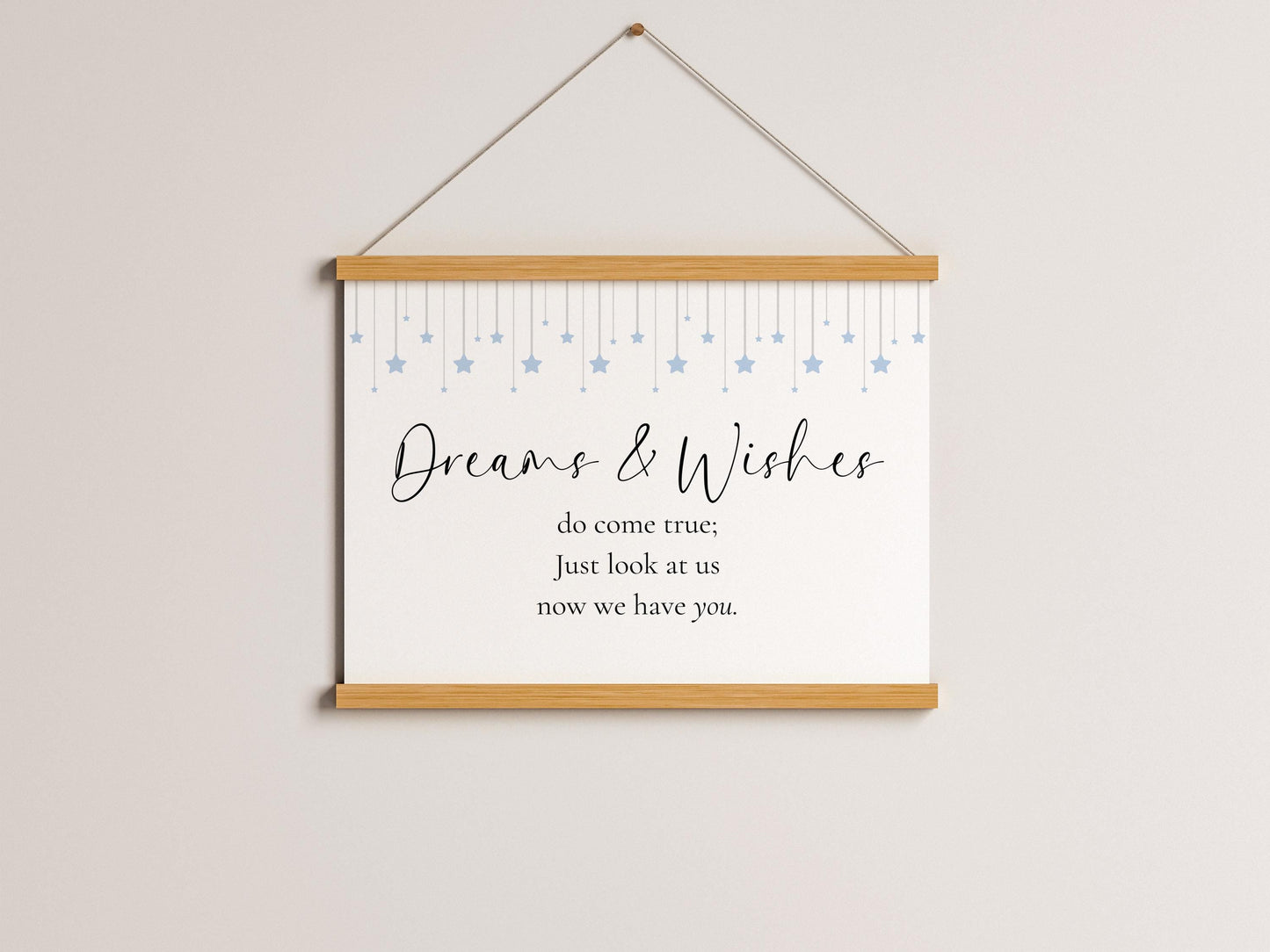 Dreams and Wishes Blue Baby Nursery Print | Horizontal Nursery Prints, Baby Boy Prints, Sweet Dreams Baby Boy Art, Blue Nursery Art Print