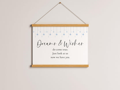 Dreams and Wishes Blue Baby Nursery Print | Horizontal Nursery Prints, Baby Boy Prints, Sweet Dreams Baby Boy Art, Blue Nursery Art Print