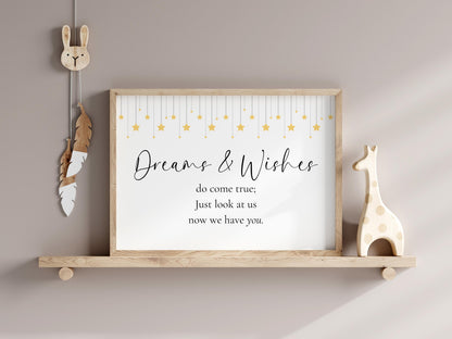 Dreams and Wishes Nursery Print | A3 A4 A5 Nursery Wall Art, Starry Nursery Prints, Cute Baby Prints, Wishes Come True Large Nursery Prints