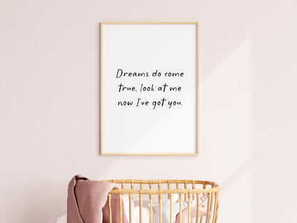 Dreams Do Come True Nursery Print | Cosy Nursery Print, Cute Wall Art for Above Cot, A3 A4 A5 Nursery Quote Print, Custom Nursery Art Prints