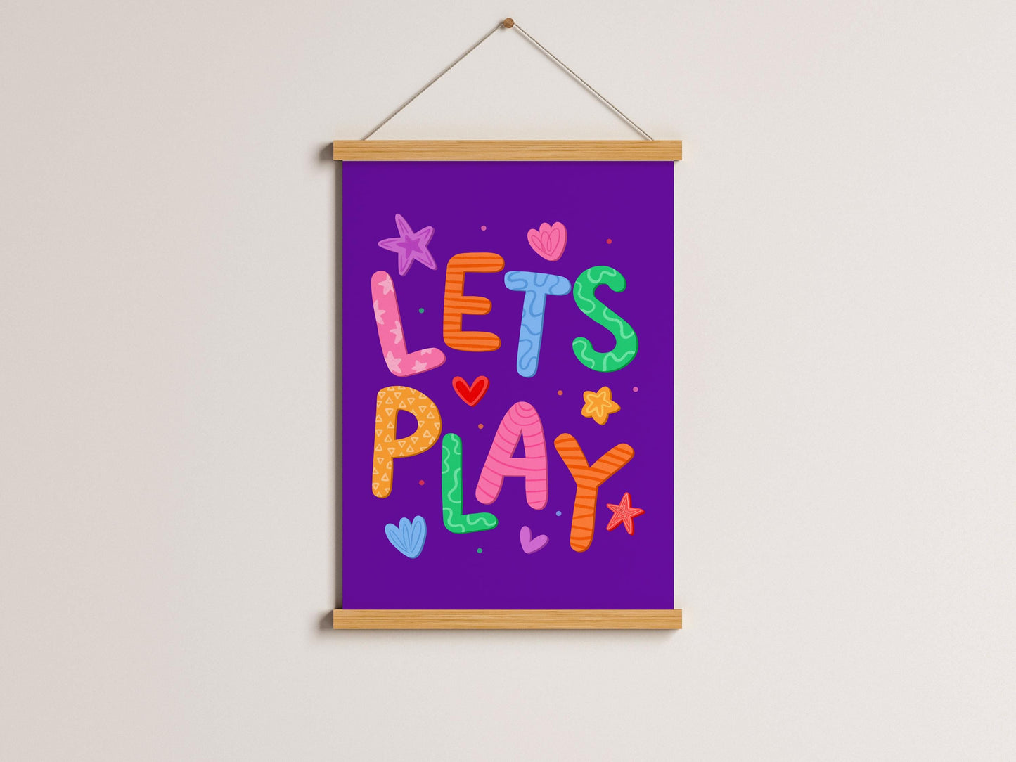 Lets Play Colourful Playroom Art | Whimsical Nursery Print, Fun Playroom Quotes, Play All Day Nursery Print, Playful Playroom Quote Print