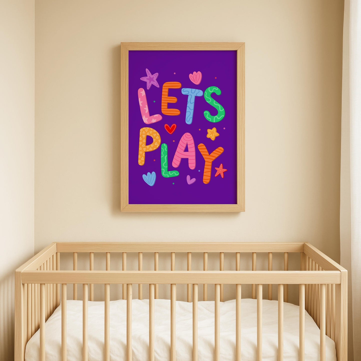 Lets Play Colourful Playroom Art | Whimsical Nursery Print, Fun Playroom Quotes, Play All Day Nursery Print, Playful Playroom Quote Print