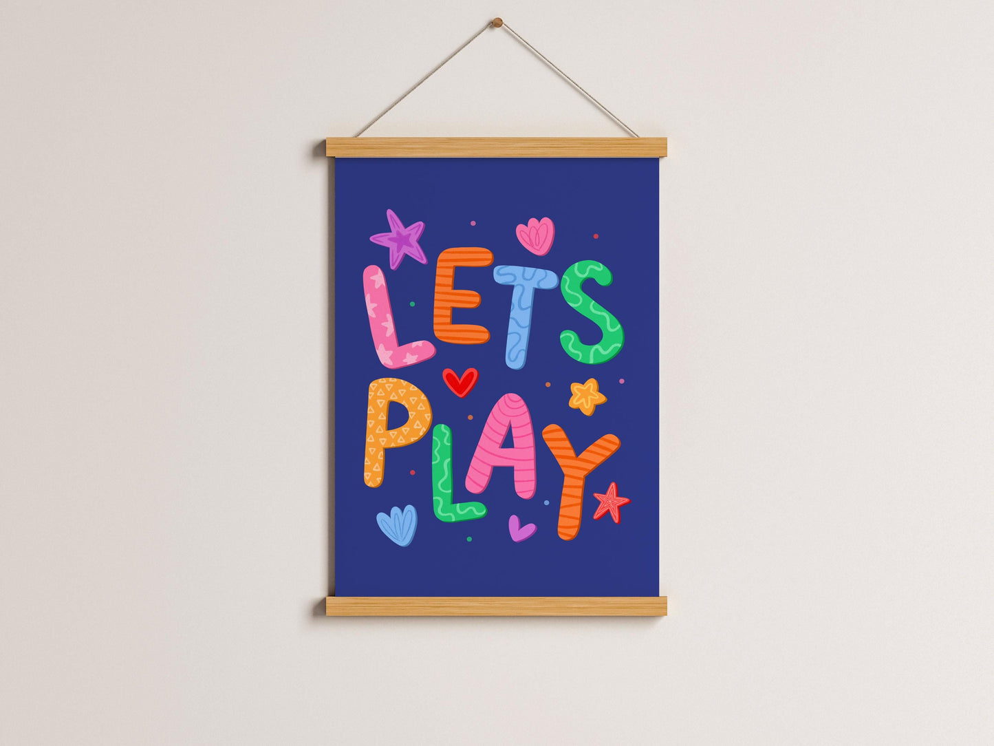 Lets Play Colourful Playroom Art | Blue Playroom Prints, Fun Playroom Wall Art, for Playroom, Little Ones Bedroom Print, Playroom Decor