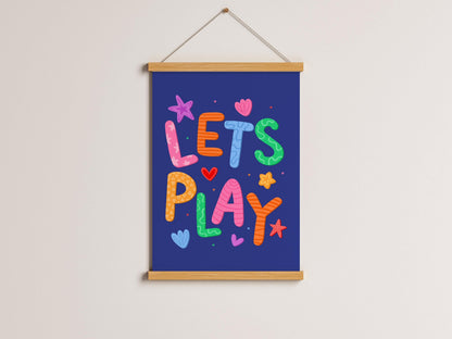 Lets Play Colourful Playroom Art | Blue Playroom Prints, Fun Playroom Wall Art, for Playroom, Little Ones Bedroom Print, Playroom Decor