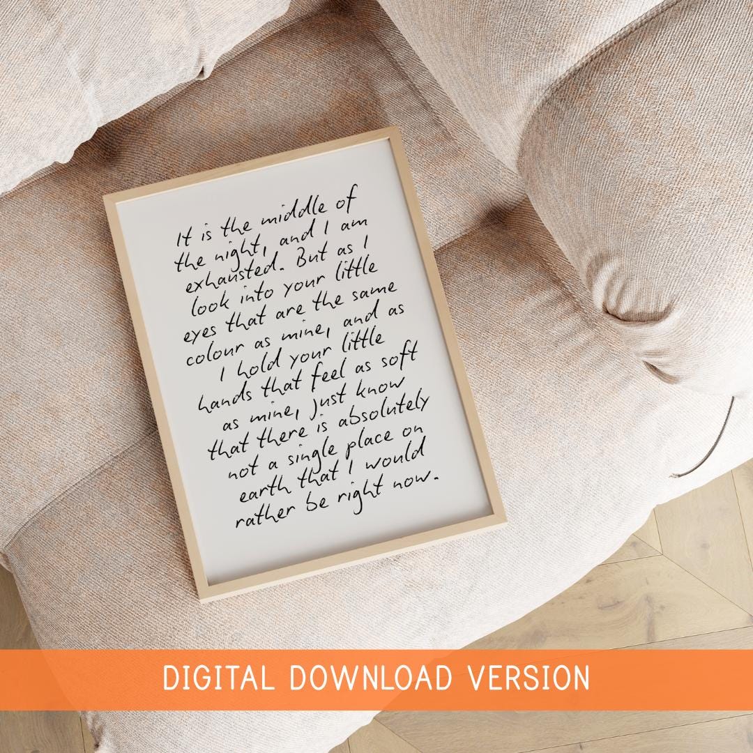 Nighttime Feed Poem DIGITAL DOWNLOAD | Printable Nursery Quotes, Printable Wall Art For Nursery, Motherhood Poem, Fatherhood Poem printable