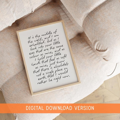Nighttime Feed Poem DIGITAL DOWNLOAD | Printable Nursery Quotes, Printable Wall Art For Nursery, Motherhood Poem, Fatherhood Poem printable