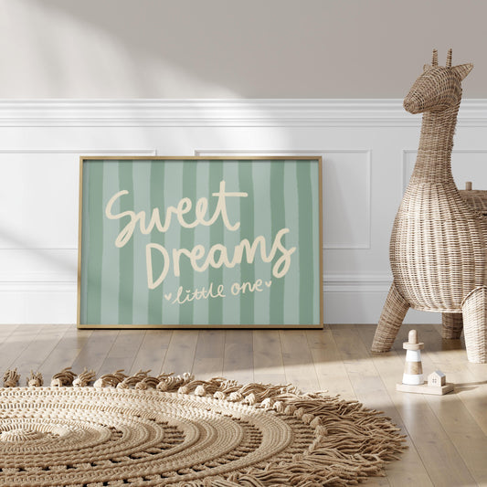 Sweet Dreams Little One Sage Green Nursery Print | Vintage Nursery Prints, Vintage Cottagecore Wall Art for Baby Room, Sage Nursery Wall Art