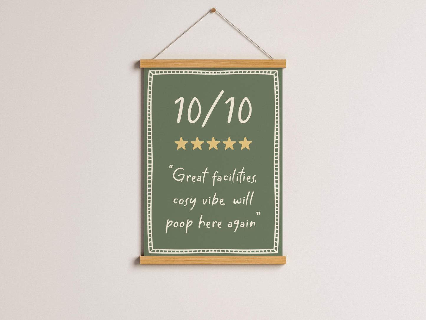 Funny Green Toilet Print '10/10 Would Poop Here Again' | Green Bathroom Print, Funny Bathroom Print, Toilet Quote, Downstairs Toilet Print