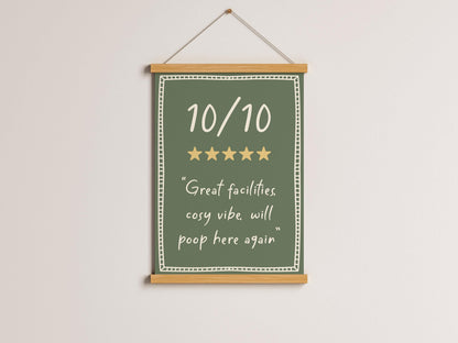 Funny Green Toilet Print '10/10 Would Poop Here Again' | Green Bathroom Print, Funny Bathroom Print, Toilet Quote, Downstairs Toilet Print