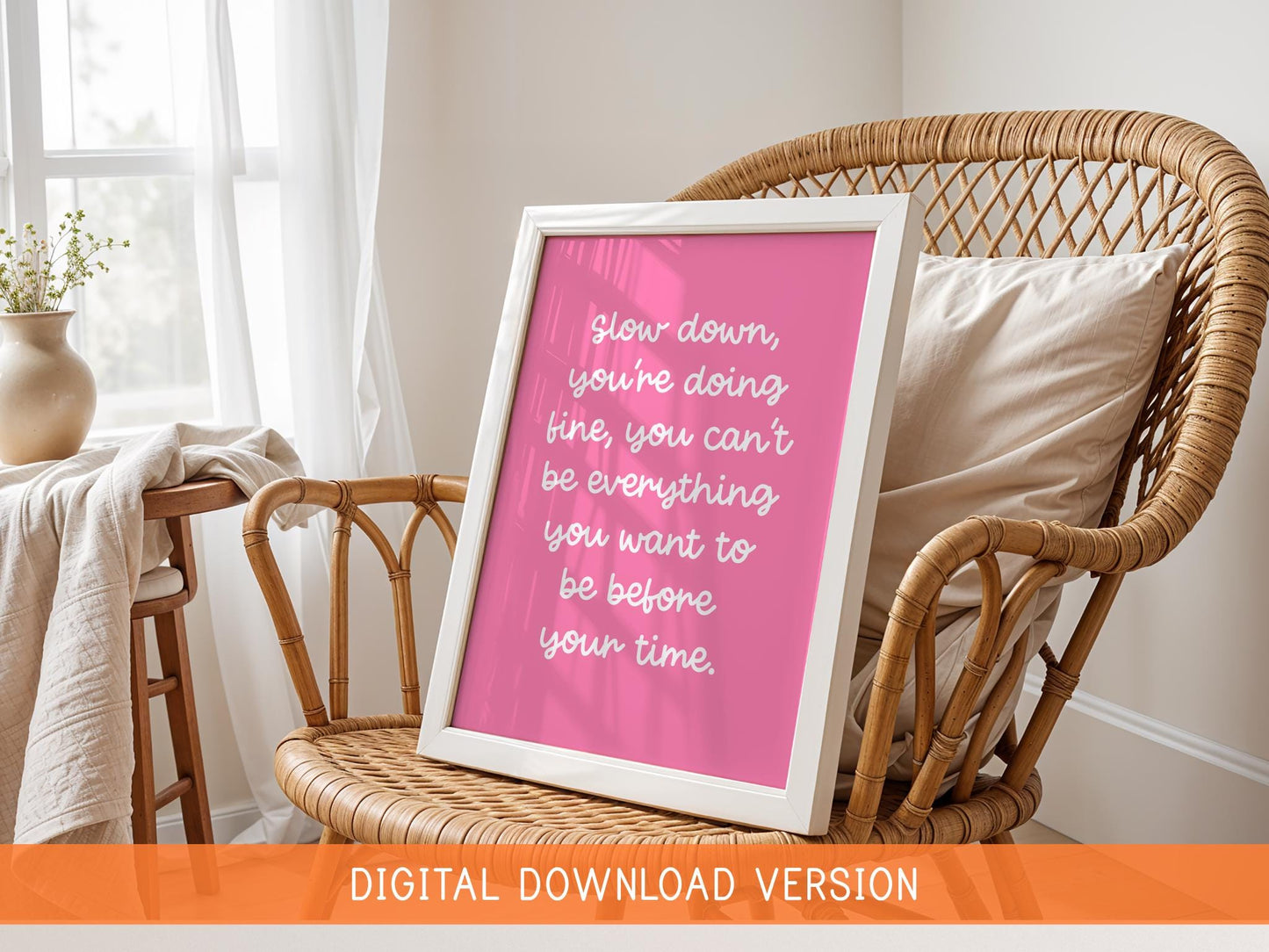 Slow Down You're Doing Fine Pink Girly Print DIGITAL DOWNLOAD | Girly Office Print, Pink Office Art, Girly Motivational Art, Girly Lyric Art