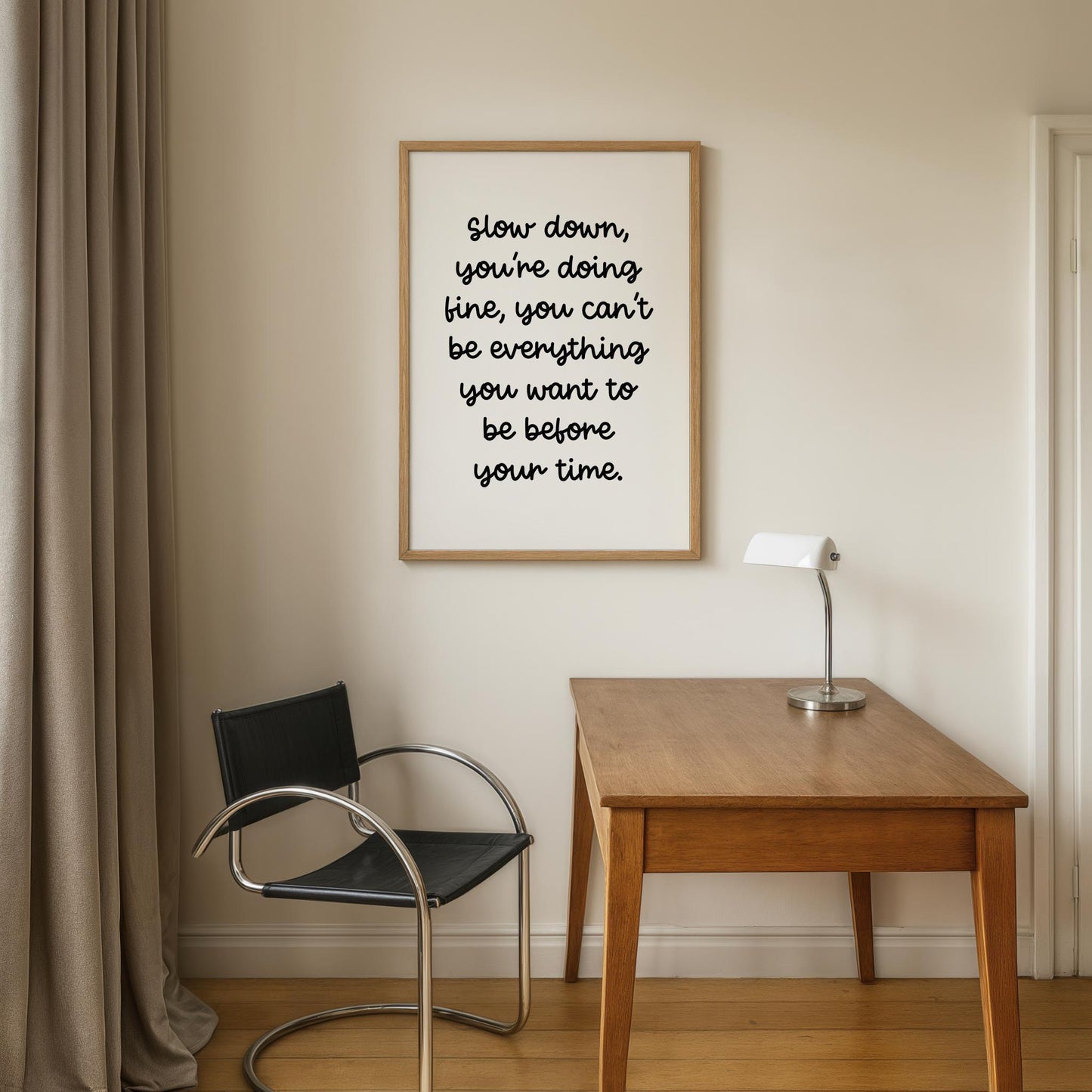 Slow Down You're Doing Fine Black and White Lyric Art | Classic Lyric Print, Motivation for Office Wall, Simple Office Wall Art Quote A3 A4
